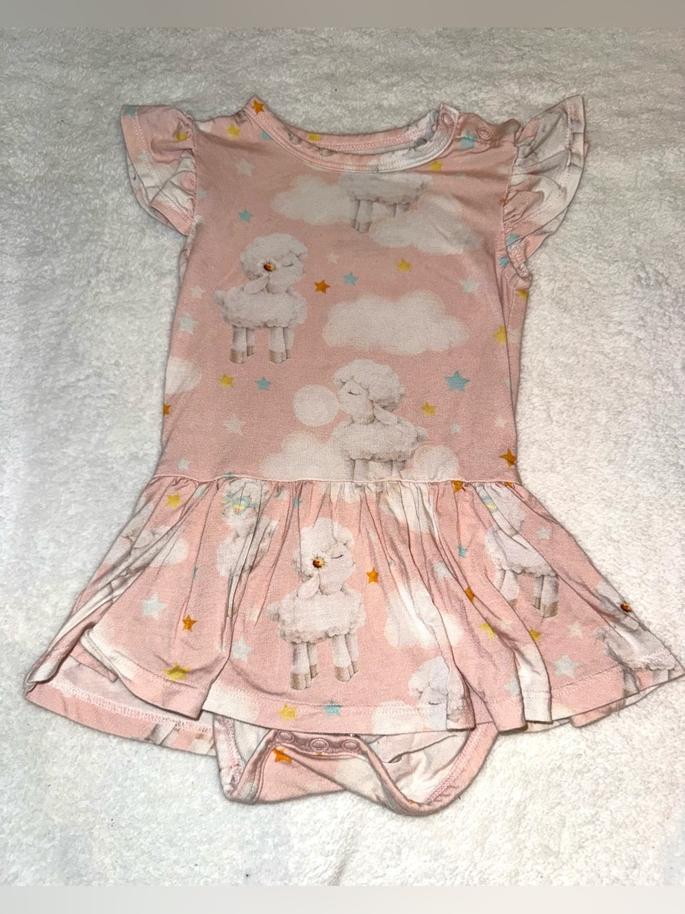 Posh Peanut “Mary” Ruffle Cap Sleeve Twirl Skirt bamboo Bodysuit, size 6-12 mos